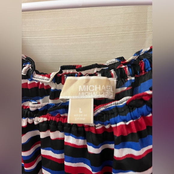 ⚫️ BOGO Michael Kors Striped Off-Shoulder Long Sleeve Women's Top Size Large - Picture 3 of 6